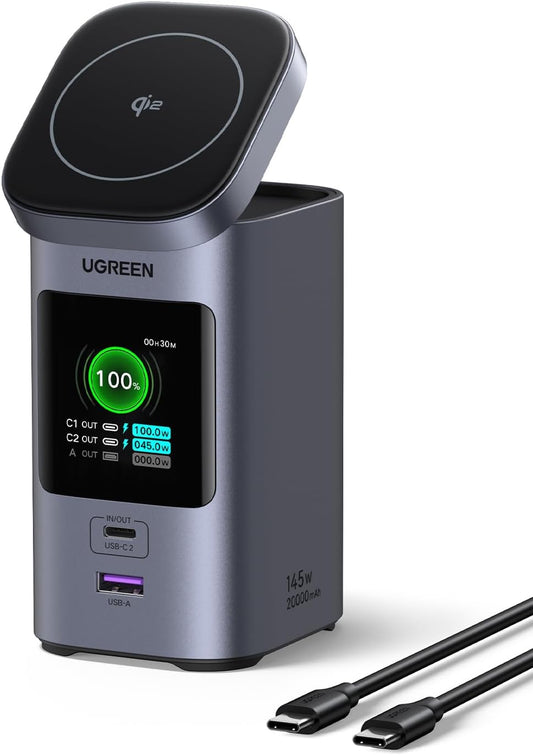 UGREEN Nexode Power Bank 20000mAh 145W Portable Charger, Qi2 Certified 15W Magsafe Compatible Wireless Fast Charging USB C Battery Pack for MacBook Pro/iPhone 16 Series/iPad air