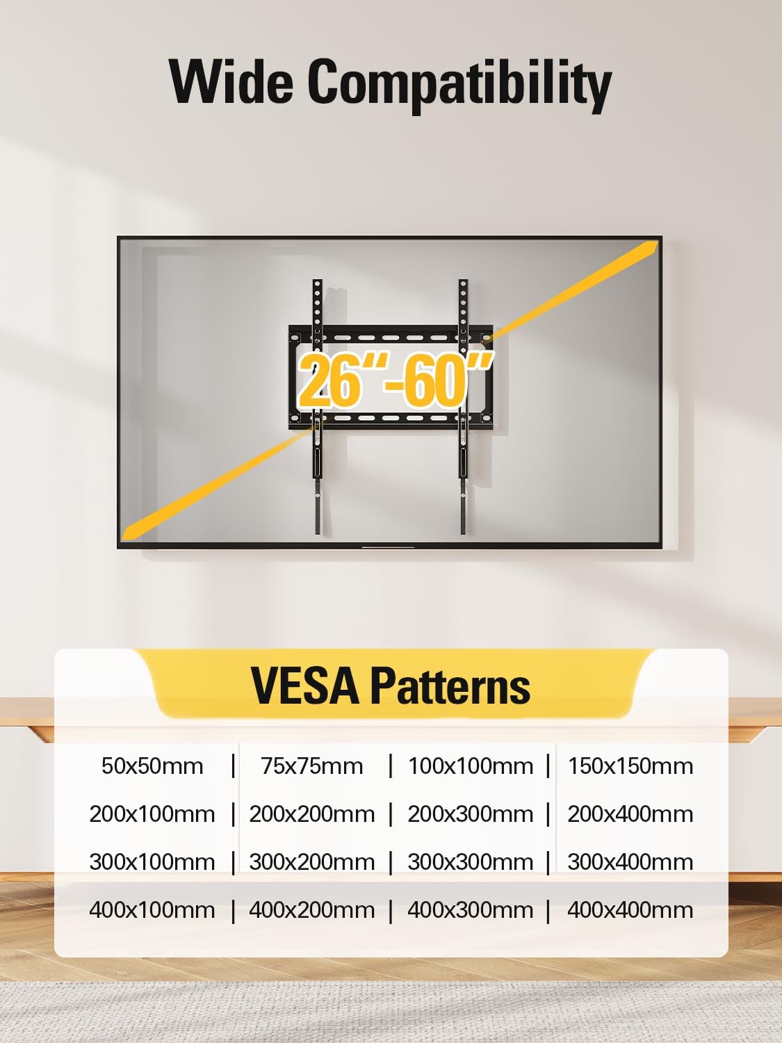 Mounting Dream TV Wall Mounts for Most 26-55" LED, LCD, Plasma TVs, Low Profile TV Mount fits 12", 16" Wood Studs, Fixed TV Bracket up To VESA 400 x 400mm and 100 LBS Loading Capacity MD2361-K
