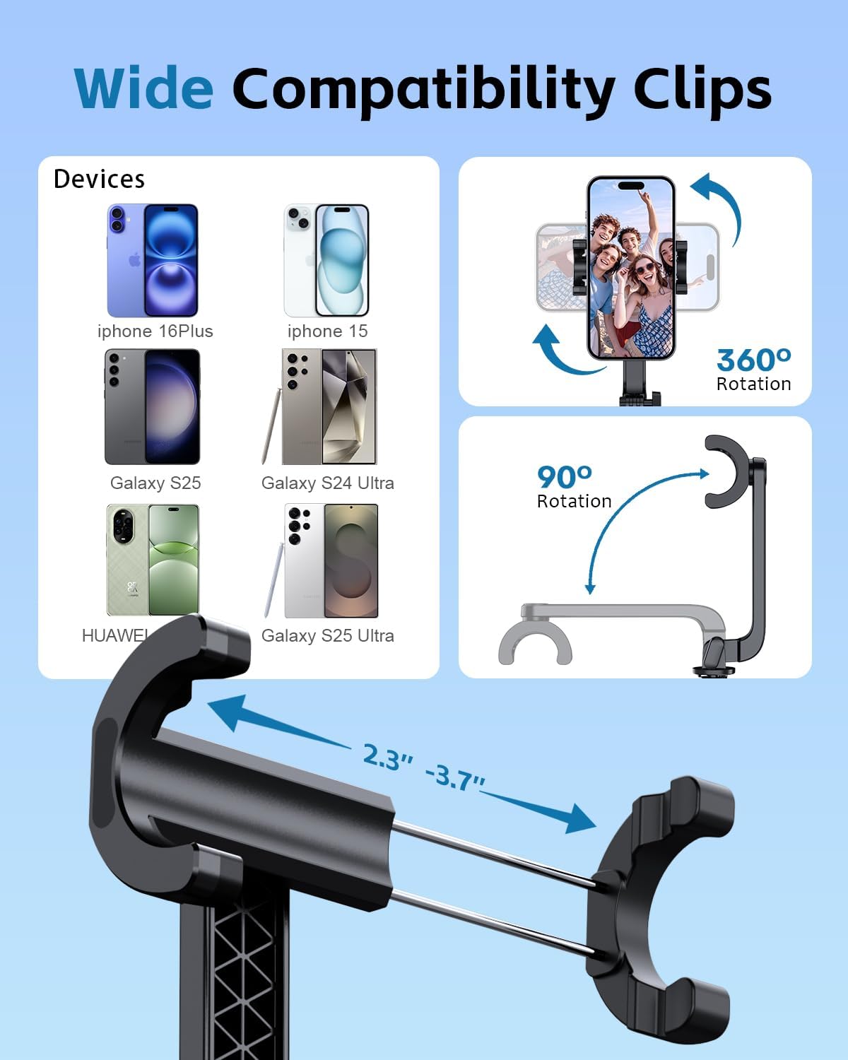 UBeesize 67" Selfie Stick Tripod - Extendable Travel Tripod with Wireless Remote Control and Phone Holder, Compatible with All Cell Phones, Ideal for Photography and Video, Black