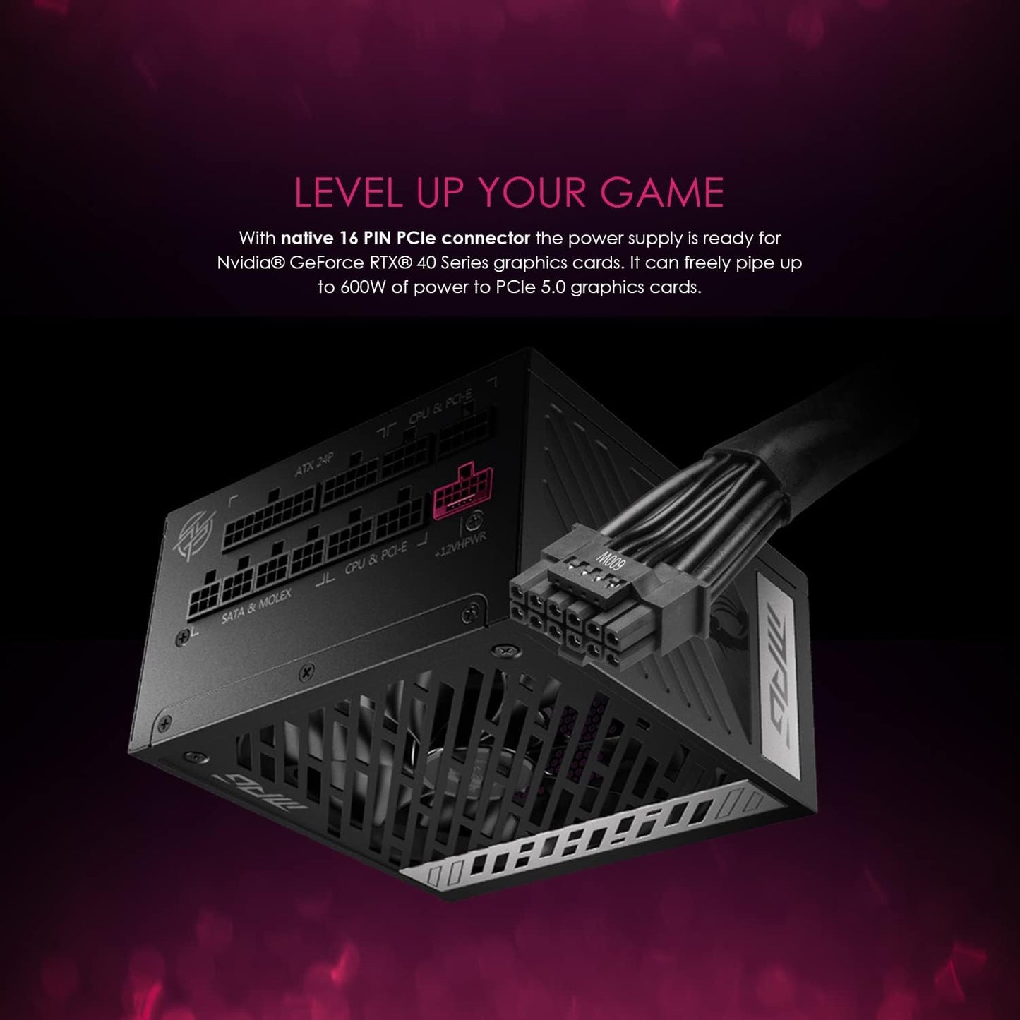 MSI MPG A1250GS PCIE5, 80 Plus Gold Full Modular 1250W Power Supply, 12V-2x6 Cable, ATX 3.1 & PCIE 5.1 Ready