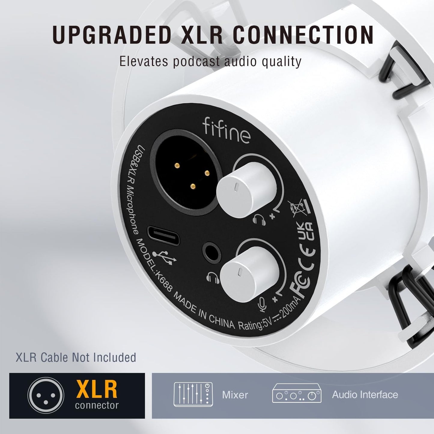 Fifine XLR/USB Podcast Microphone, PC Recording Dynamic Mic for Streaming, Studio, Vocal, Voice-Over, Instruments, Metal Cardioid Mic with Tap-to-Mute, Monitoring Headphone Jack, Gain Knob-K688