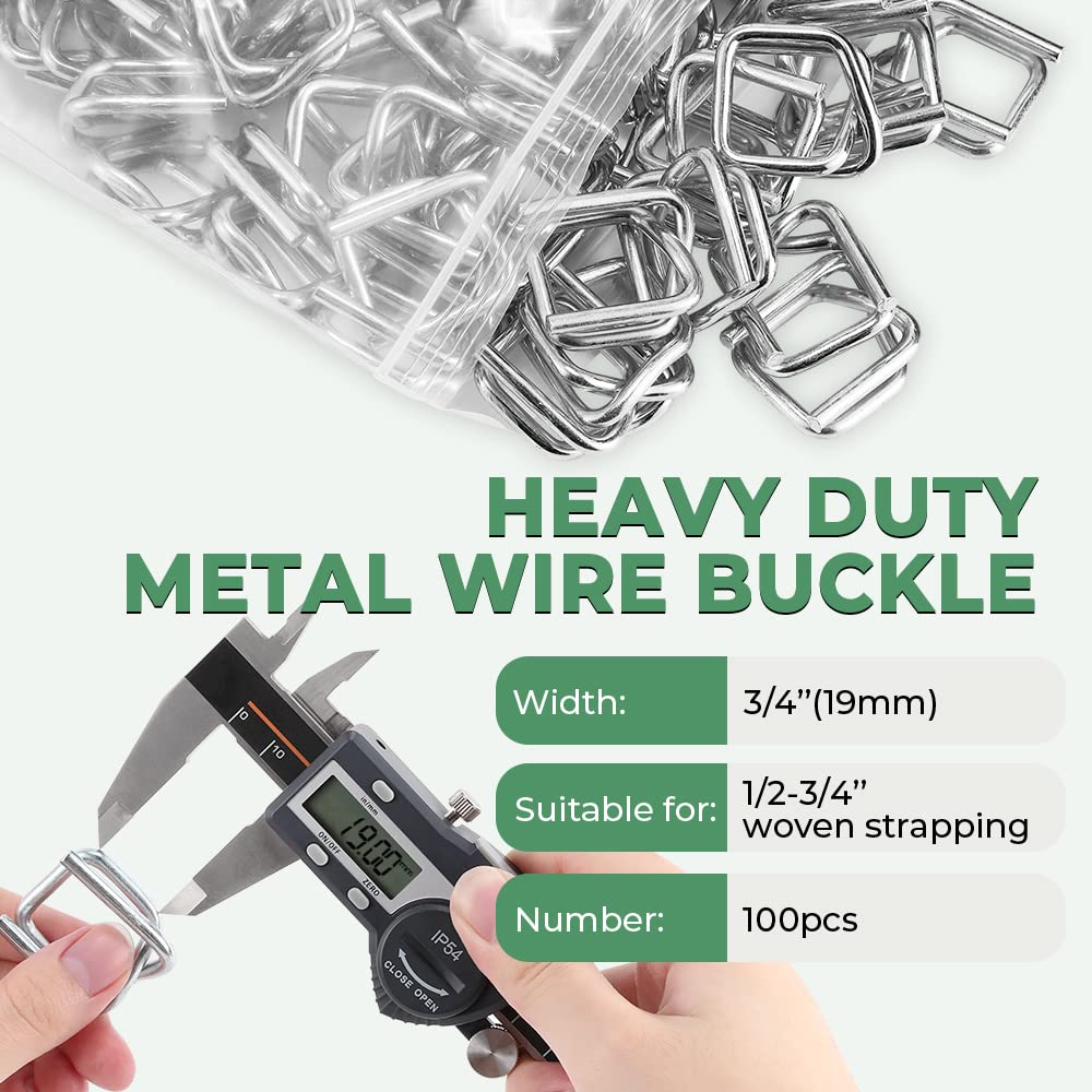Flyrivergo 3/4" Heavy Duty Metal Wire Buckle for Woven Cord Strapping 100 Pack (Pack of 100)