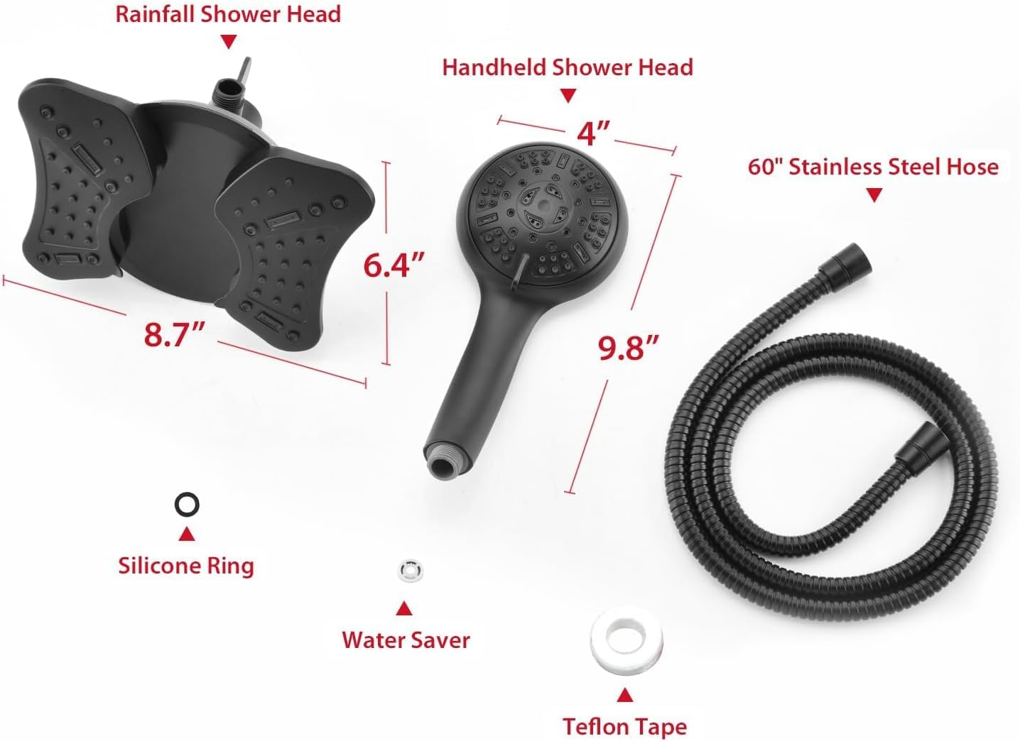 High Pressure Shower Head with Handheld: GRICH 2-in-1 Shower Heads with Hand Held Spray Combo, Anti-Leak 9 Spray Modes Handheld Shower Head & Rain Shower Head with Hose 60'', Angle Adjustable