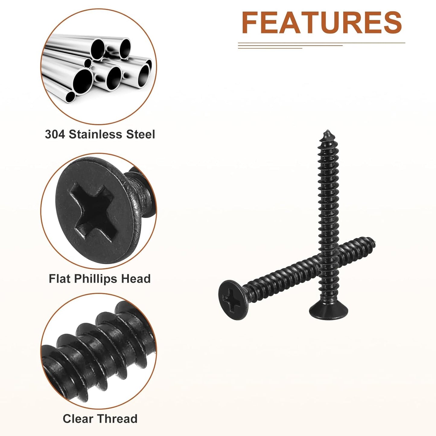 DTGN 100Pcs #8x1 Flat Head Wood Screws, 304 Stainless Steel Phillips Self Tapping Screws - Good for Woodworking, Furniture - Silver