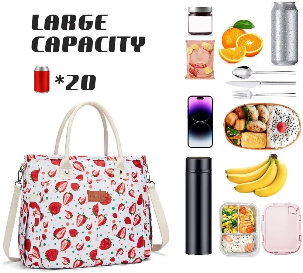 Lunch Bag for Women, Insulated Lunch Box for Work, Large Leakproof Cooler Purse with Side Pockets & Removable Shoulder Strap Women's Lunch Tote Bag for Picnic Work Beach Cute Lunch Bags (Heart)