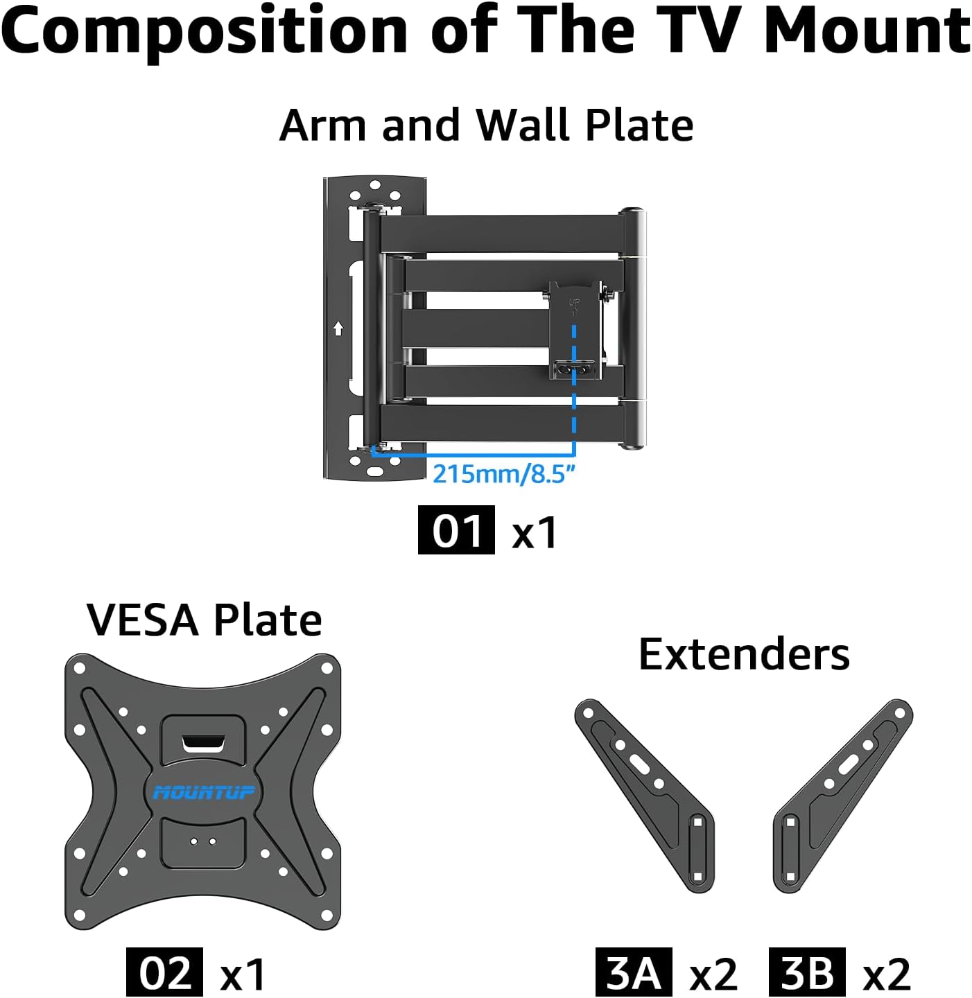 MOUNTUP Long Arm TV Wall Mount for Most 26-65 Inch TVs, Corner TV Mounts with 37.4 Inch Extension Arm, Smooth Swivel Tilt Single Stud Full Motion Bracket Max VESA 400x400mm, Holds to 77 lbs, MU0047