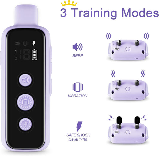 Bousnic Shock Collar for Dogs - Waterproof Rechargeable Dog Electric Training Collar with Remote for Small Medium Large Dogs with Beep, Vibration, Safe Shock Modes (8-120 Lbs) (Purple) - PuriLite