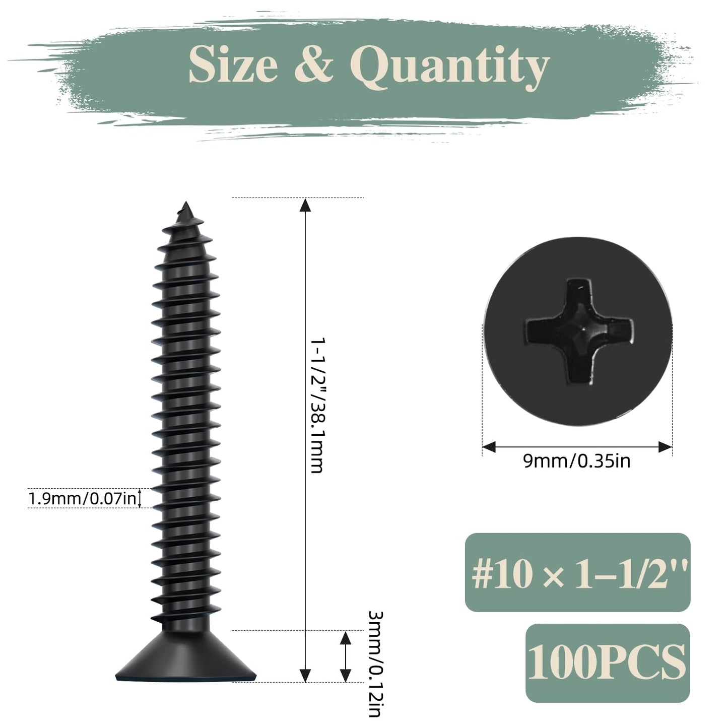 GOHODOMINO #4 x 1/2" Wood Screw 100Pcs, Stainless Steel 304 (18-8) Screws Flat Head Phillips Fast Self Tapping Drywall Screws Black Oxide