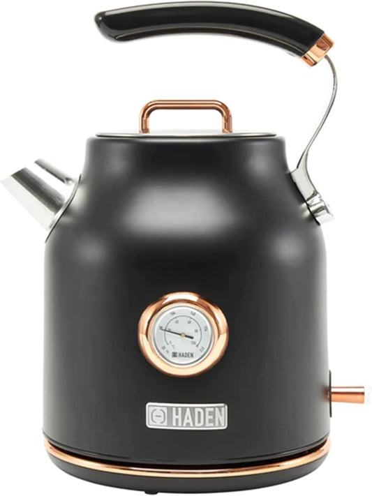 Haden Dorset 75070 Retro Stainless Steel Tea Kettle, 1500W Hot Water Kettle Electric Kettles for Boiling Water, 1.7L Black/Copper Electric Tea Kettles Automatic Shut Off, Boil-Dry Protection Tea Pots - PuriLite