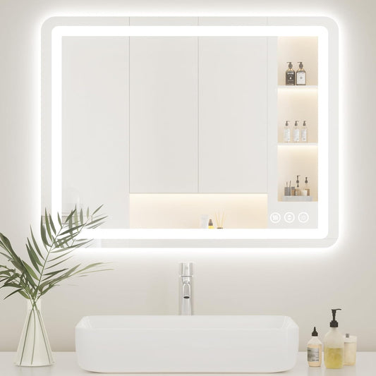 Lmsedf 24" x 32"Rectangle LED Bathroom Mirror with Lights, Backlit & Front Lighted, Wall-Mounted Vanity Mirror 3000K/4000K/6000K, Memory Functions, Anti-Fog, Dimmable Smart Mirror