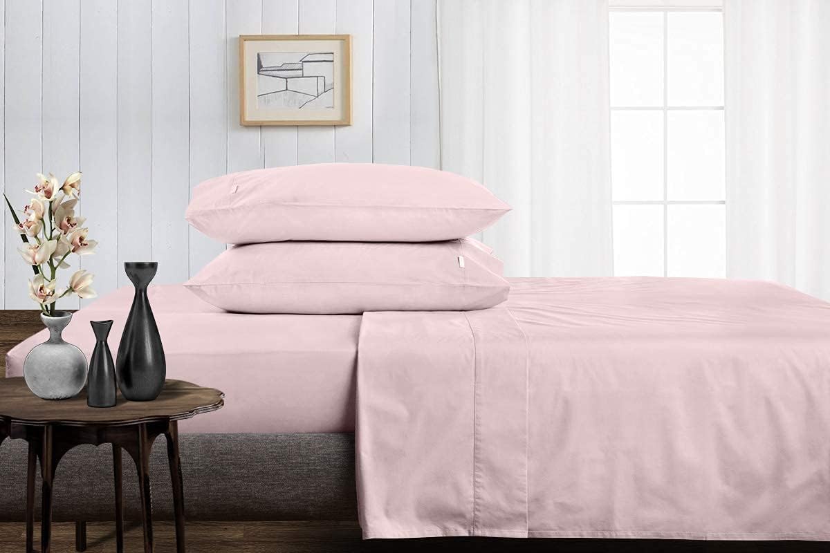 Linen Sheets 100% Egyptian Cotton- Twin-XL Sheet Set 4 Piece- 1000 Thread Count- Fits Upto 18" Deep Pocket- Long Staple Cotton Bedding, Sateen Weave-Light Blue Solid