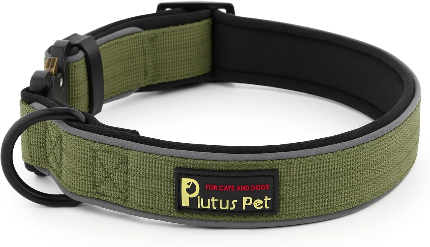 Plutus Pet Tactical Dog Collar, Reflective, Adjustable Heavy Duty Dog Collar, Soft Padded and Comfortable, for Small Medium and Large Dogs (Red, L)