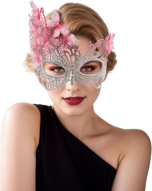 Comott pink halloween Masquerade mask for women and girls - Mardi Gras butterfly mask for halloween Costume parties