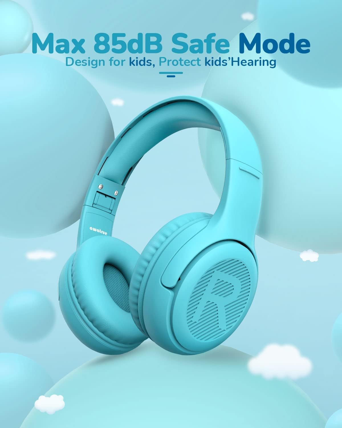awatrue Kids Headphones with Microphone, Wired Headphones for Kids 85/94dB Safe Volume Limit, Over Ear Headsets, Boys Girls Childrens Headphones for School/Travel/Fire Tablet/BlueOrange