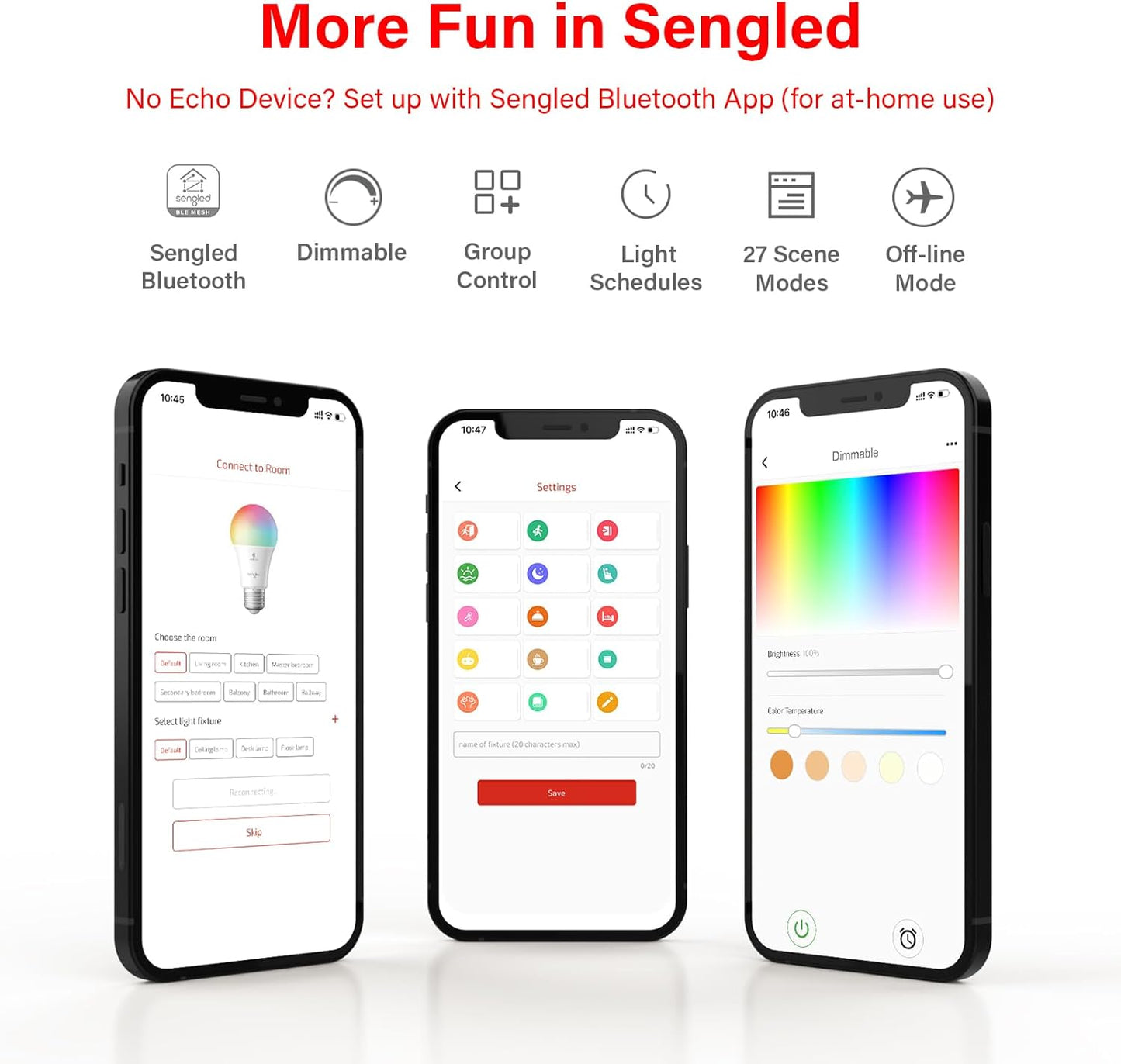 Sengled Smart Light Bulbs, Color Changing Alexa Light Bulb Bluetooth Mesh, Smart Bulbs That Work with Alexa Only, Dimmable LED Bulb A19 E26 Multicolor, High CRI, High Brightness, 8.7W 800LM, 1Pack