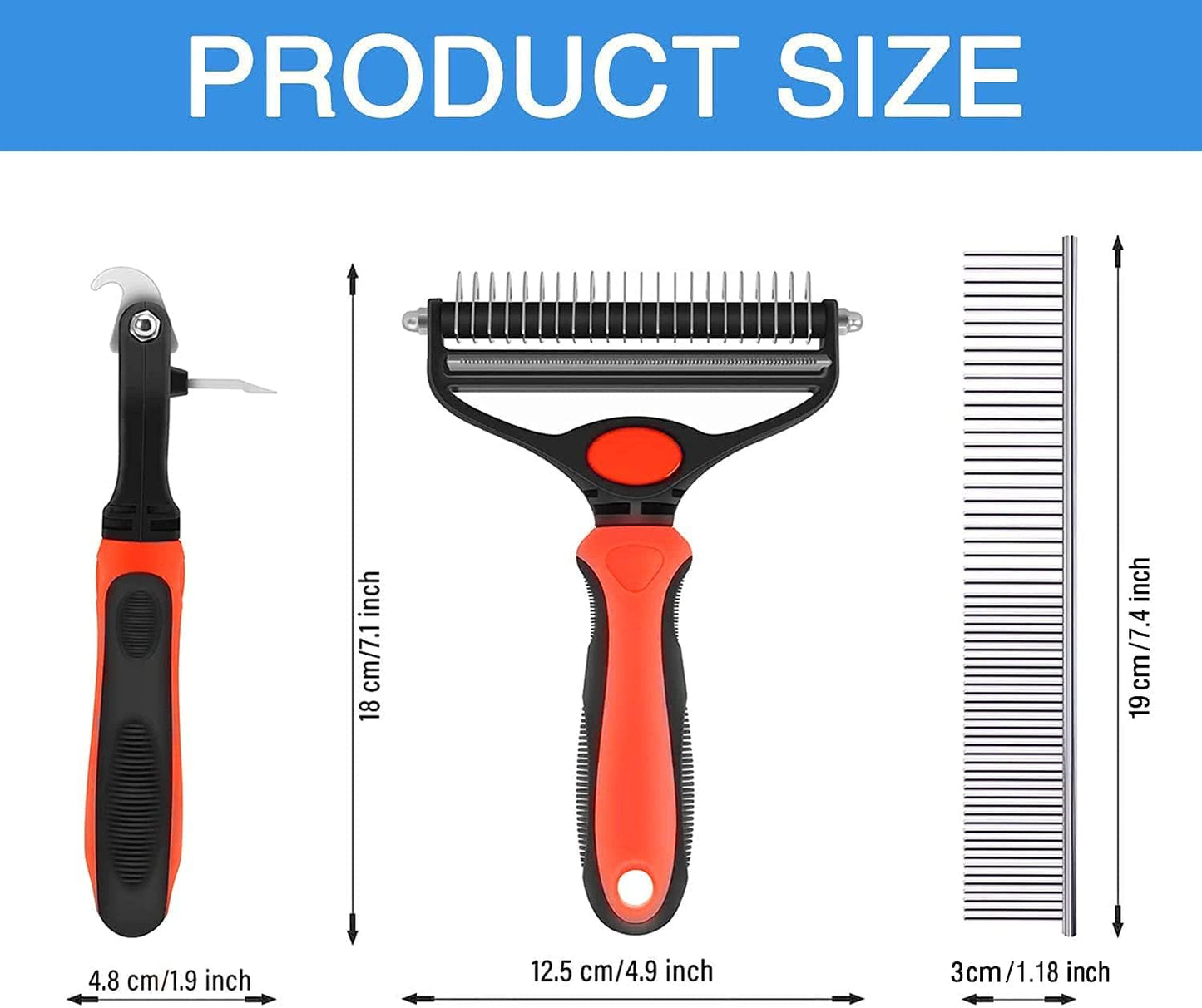 Spring Blossoms-2 in 1 Professional Grooming Rake for Cats & Dogs-Dematting Comb for Easy Mats & Tangles Removing,Pet Brush Safe No More Nasty Shedding and Flying Hair (Orange) - PuriLite