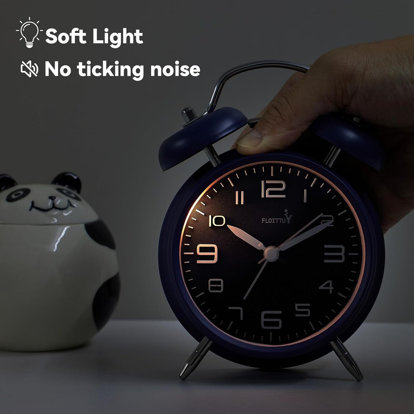 FLOITTUY (Loud Alarm for Deep Sleepers) 4'' Twin Bell Alarm Clock with Backlight for Bedroom and Home Decoration(Black)