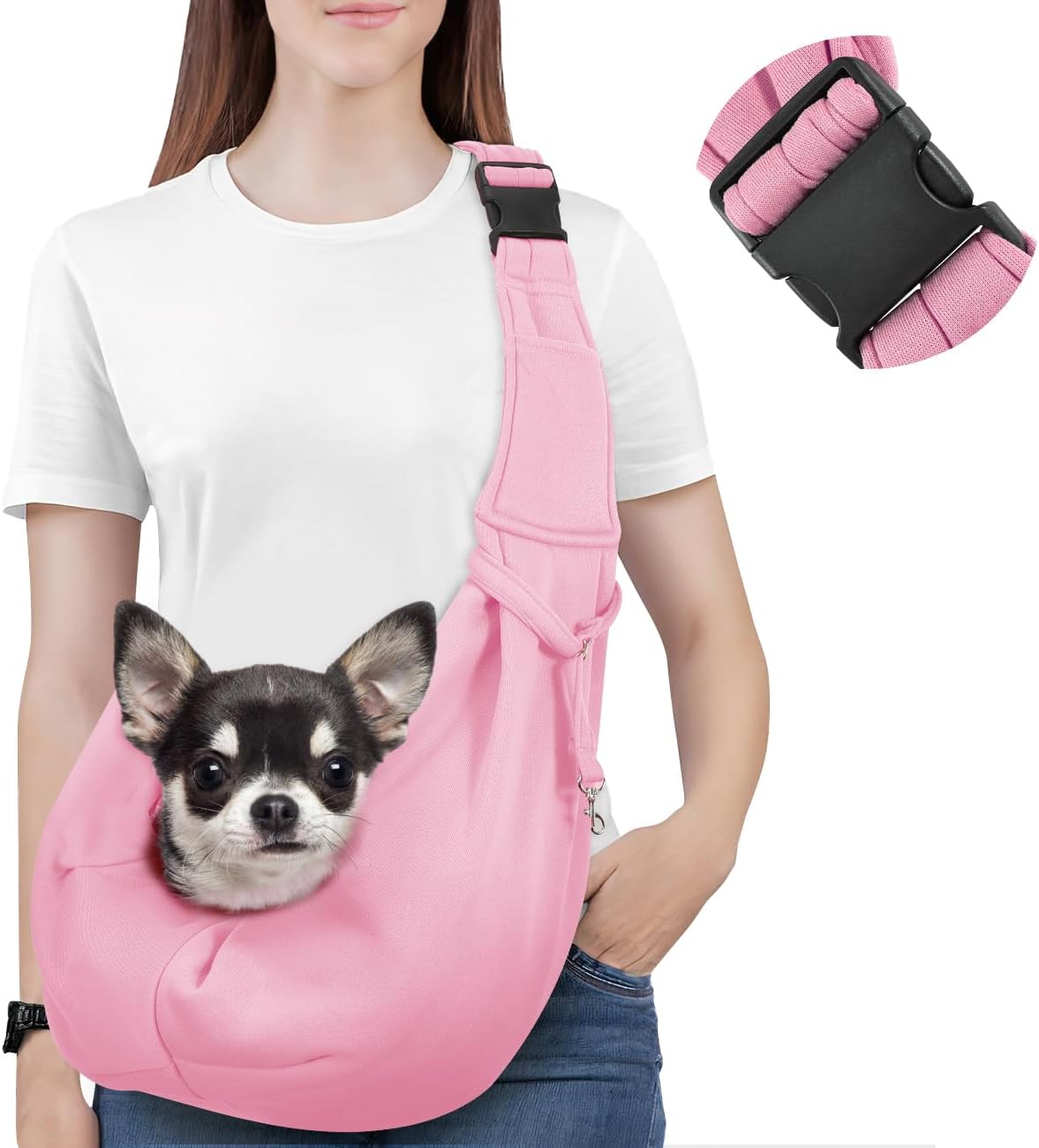 Pawaboo Small Dog Sling Carrier, Reversible Hands Free Dog Sling Carrier for Small Dogs and Cats, Puppy Sling Carrier with Adjustable Strap Buckle & Safety Harness, Puppy Essentials, Grey