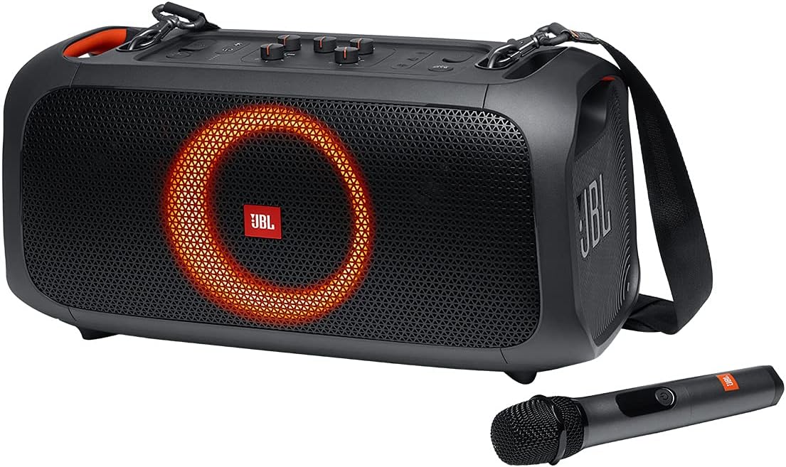 JBL PartyBox On-The-Go Essential - Portable Party Speaker with Built-in Lights and Wireless mic, Amazing JBL Pro Sound, IPX4 splashproof Protection, 6 Hours of Playtime, Convenient Shoulder Strap