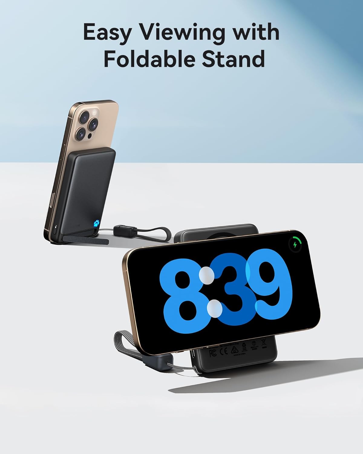 INIU for Portable Charger, Ultra Slim Qi2 Certified 10000mAh 45W Magnetic Power Bank, USB C in&Out Wireless Battery Pack with Foldable Stand, Phone Charger Only for iPhone 16/15/14/13/12 Series, Blue