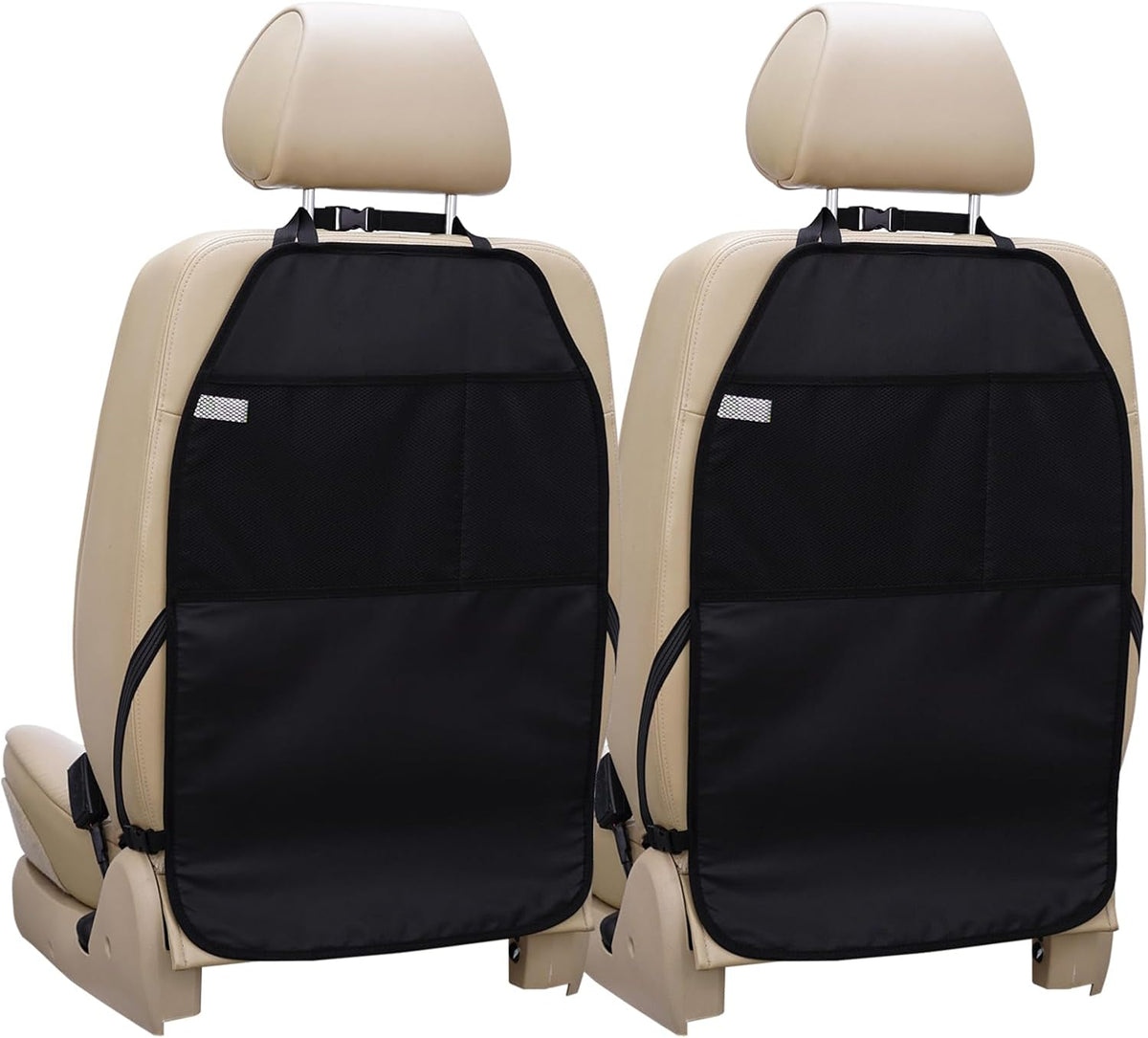 Viaviat Car Seat Protector Kick Mat 2-Pack – Durable, Water-Resistant Back Seat Covers with Mesh Pockets, Universal Fit, Scratch & Dirt Protection for Kids, Pets, and Cars (Black) - PuriLite
