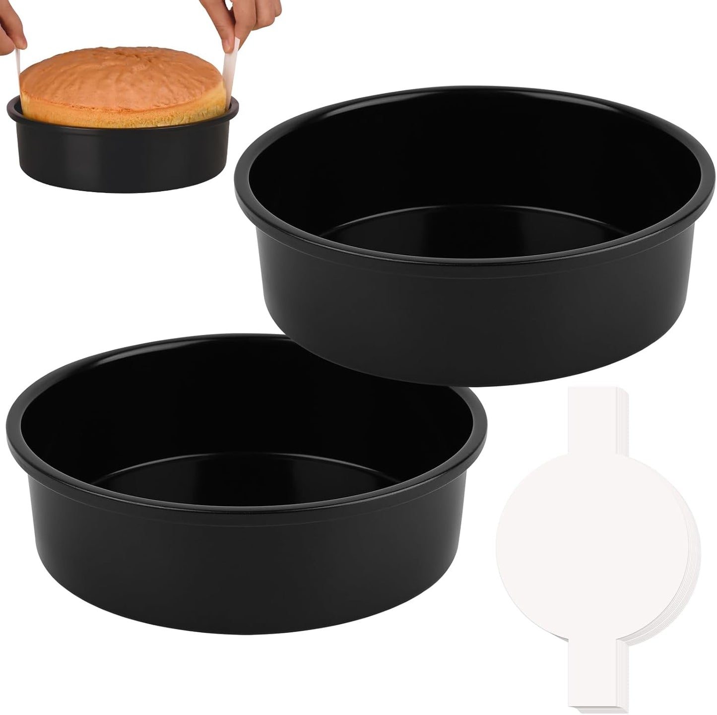 Purilite Select 3-Pack 8-Inch High Carbon Steel Cake Pans with 100 Parchment Papers