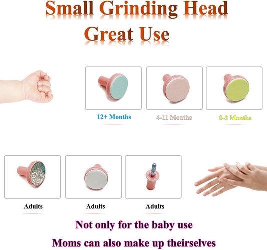 Baby Nail Trimmer - Electric Safe Baby Nail File, Trim Polish Grooming kit, Safe for Infant Newborn Toddler Girls Boys Adults, 6 Grinding Heads, with LED Light, Pink - PuriLite
