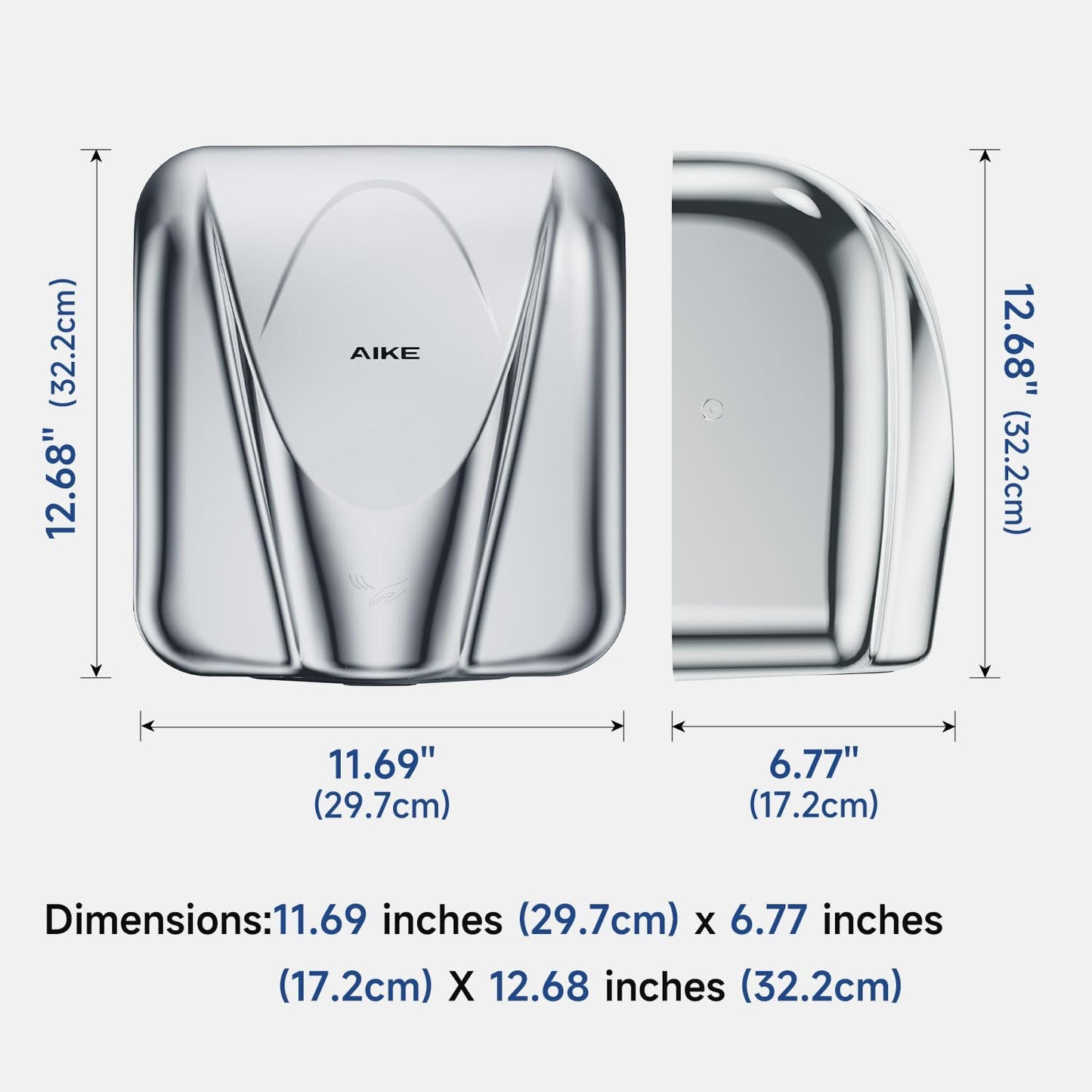 AIKE Elephant Power Commercial Hand Dryer High Speed Auto Warm Wind, Matte Black Thermoset Cover AC110V-130V Model AK2812
