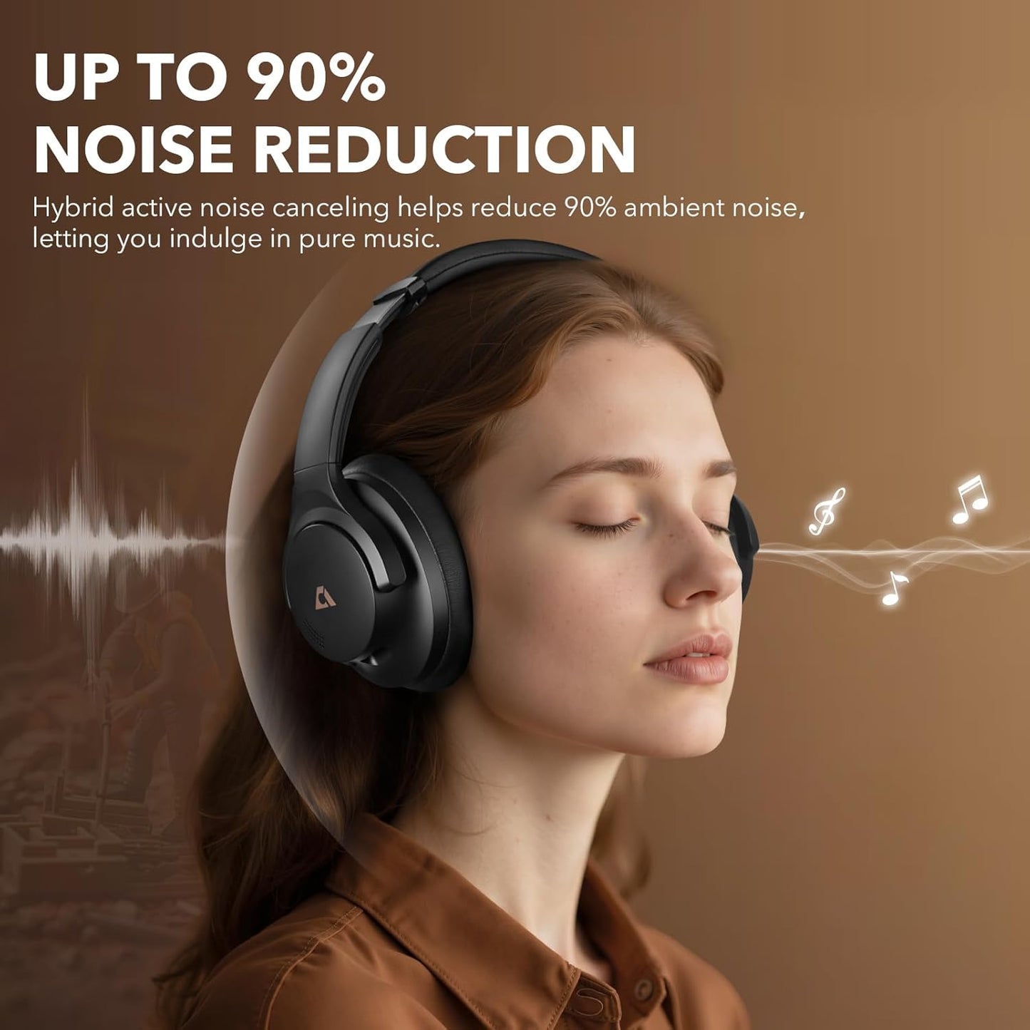 1Mii Y8+ Noise Cancelling Headphones Bluetooth, Wireless LDAC Hi-Res Audio, Custom EQ via App, 75H Playtime, Comfort Fit, Over Ear Headphones Foldable for Airplane Travel Home Office - Black