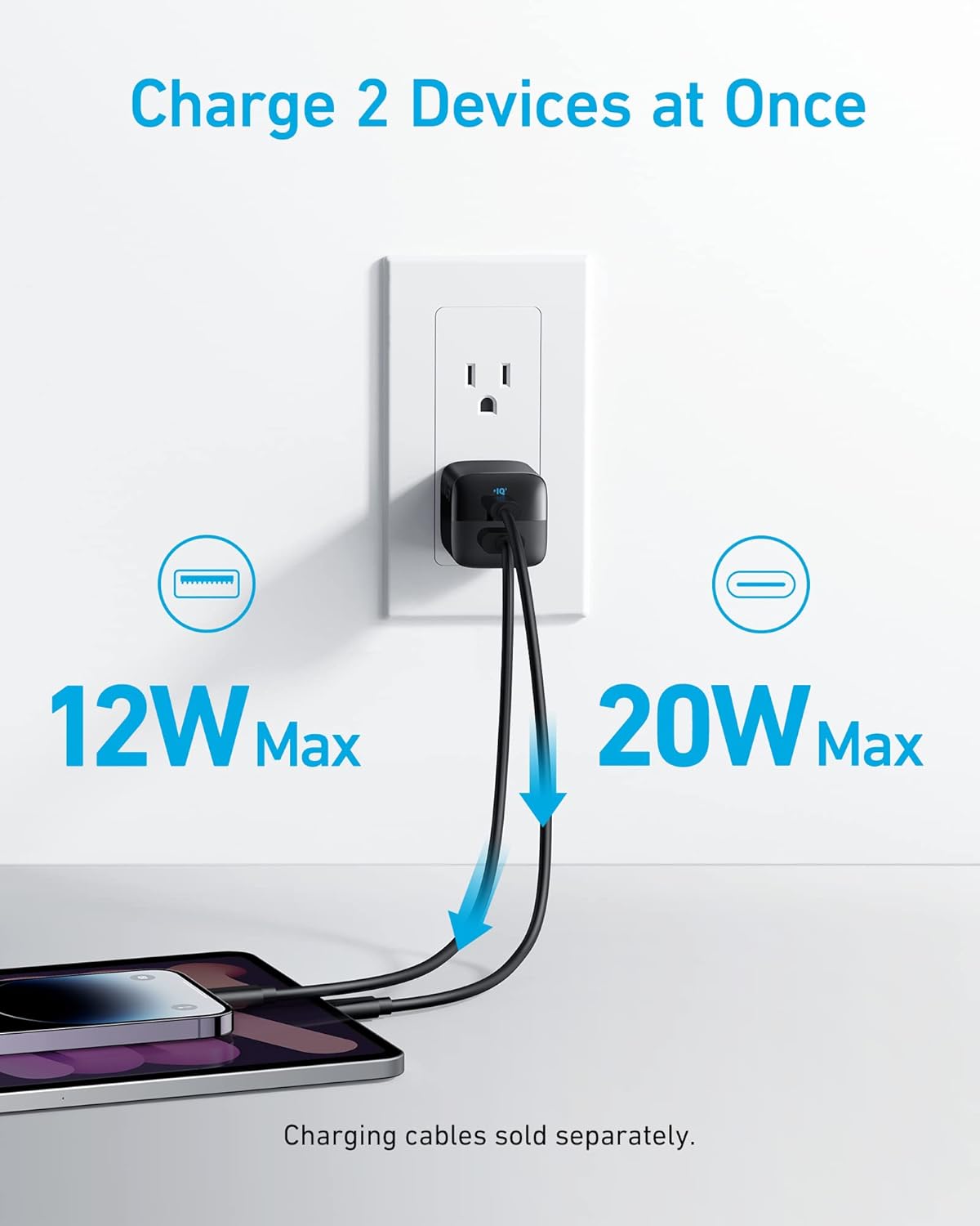 Anker USB C Charger, 323 Charger (33W), 2 Port Compact Charger with Foldable Plug for iPhone 14/14 Plus/14 Pro/14 Pro Max/13/12, Pixel, Galaxy, iPad/iPad Mini and More (Cable Not Included) - White