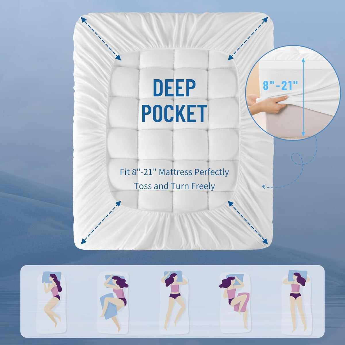 Mattress Topper,Extra Thick 1000 GSM Pillow Top Mattress Pad for Back Pain Relief,Soft Breathable Mattress Cover for Fluffy Shredded Memory Foam Filled (Queen, 60"x80")