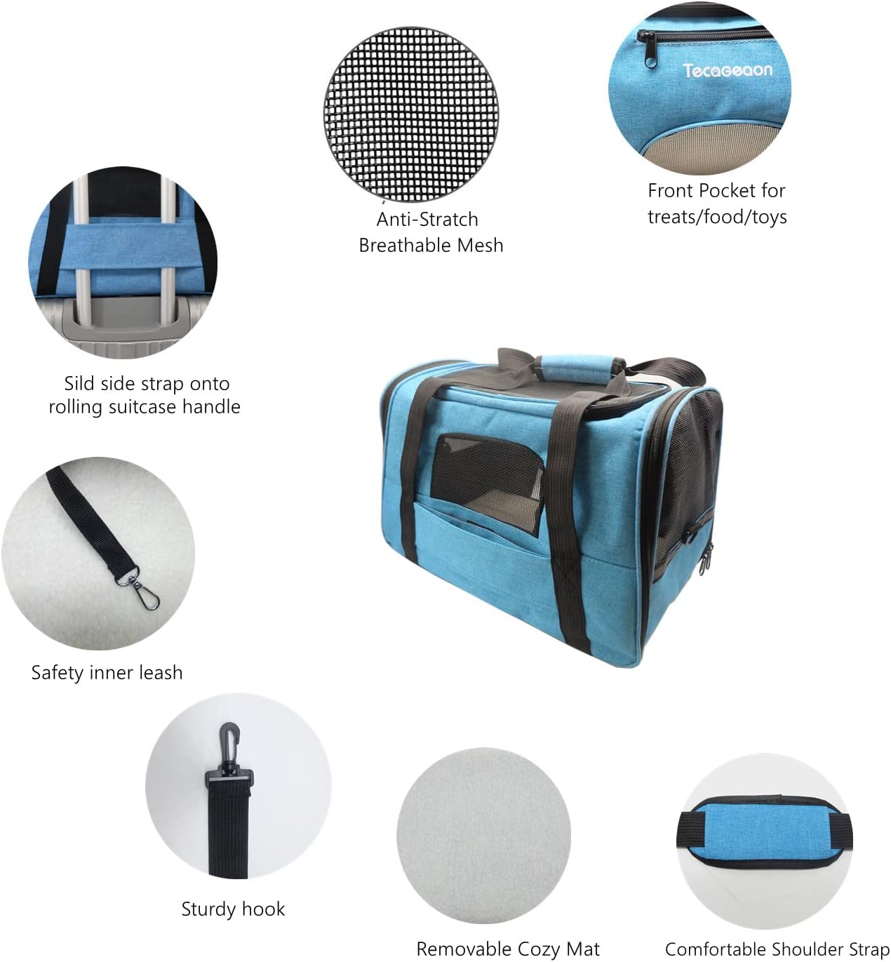 Tecageaon soft Pet Carrier Cat Carrier Dog Carrier for Small Dogs Cats Kitten Dogs Puppies,Escape-Proof,Airline Approved for Travel ,Breathable,5 Mesh Windows (Medium, Grey)