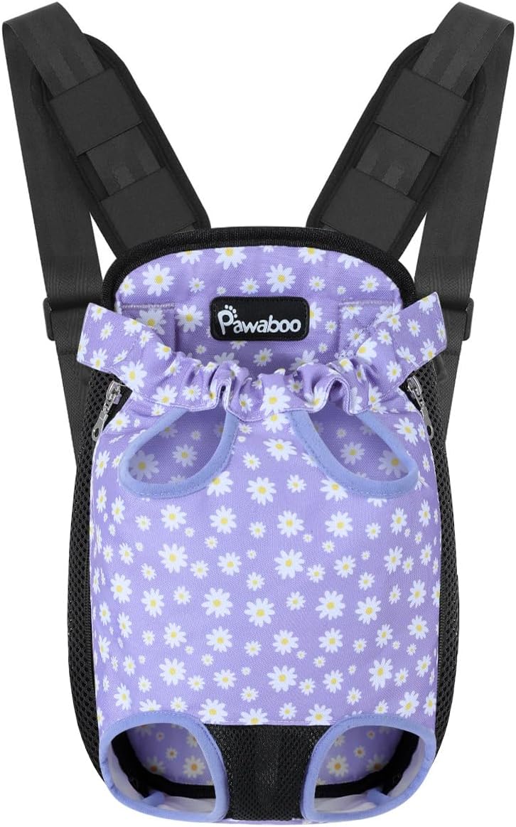 Pawaboo Pet Carrier Backpack, Adjustable Pet Front Cat Dog Carrier Backpack Travel Bag, Legs Out, Easy-Fit for Traveling Hiking Camping for Small Medium Dogs Cats Puppies, Medium, Black