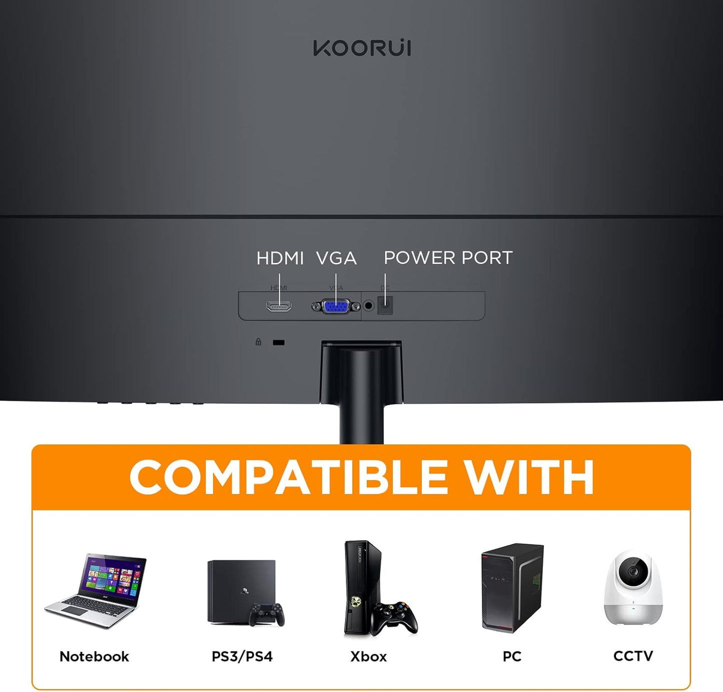 KOORUI 24 Inch Gaming Monitor - FHD 1080P Curved Monitors 180Hz VA, Built-in Adaptive Sync with 1ms, 1500R with Ultra-Thin, HDMI X2 / DP, VESA Compatible, Tilt Adjustable, Eye Care 24E6CA