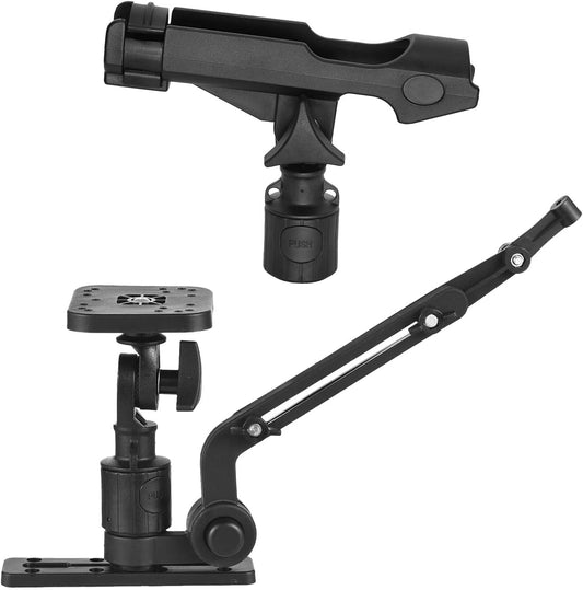 HXBER Kayak Fish Finder Mounting Plate Kayak Boat Transducer Mounting Arm with Adjustable Fishing Pole Holder