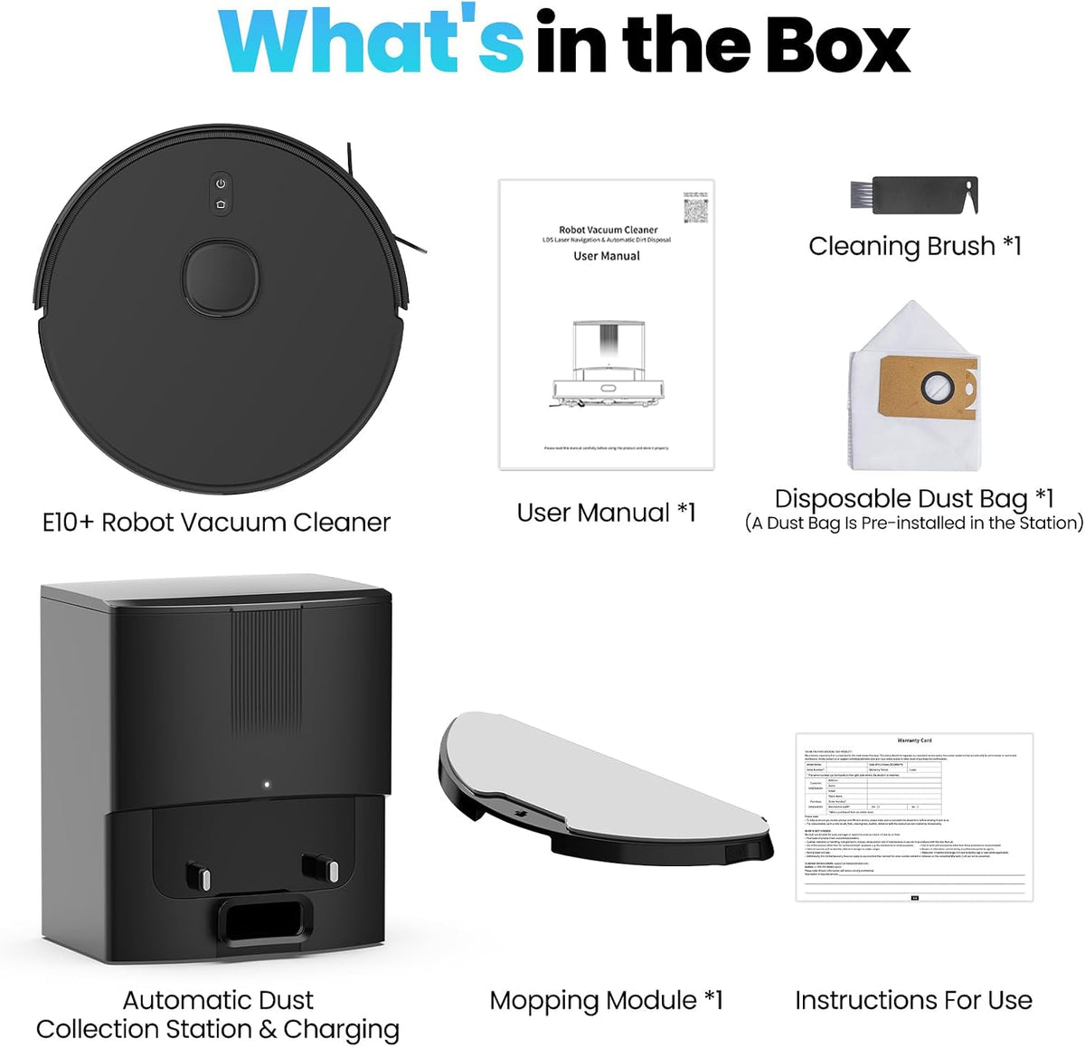 Robot Vacuum and Mop Self-Emptying with 8,000Pa Suction, LiDAR Navigation, Home Mapping, 75-Day Capacity, No-Go Zones, 150 Mins, APP&Voice Control for Pet Hair, Hard Floors, Carpets, E10+