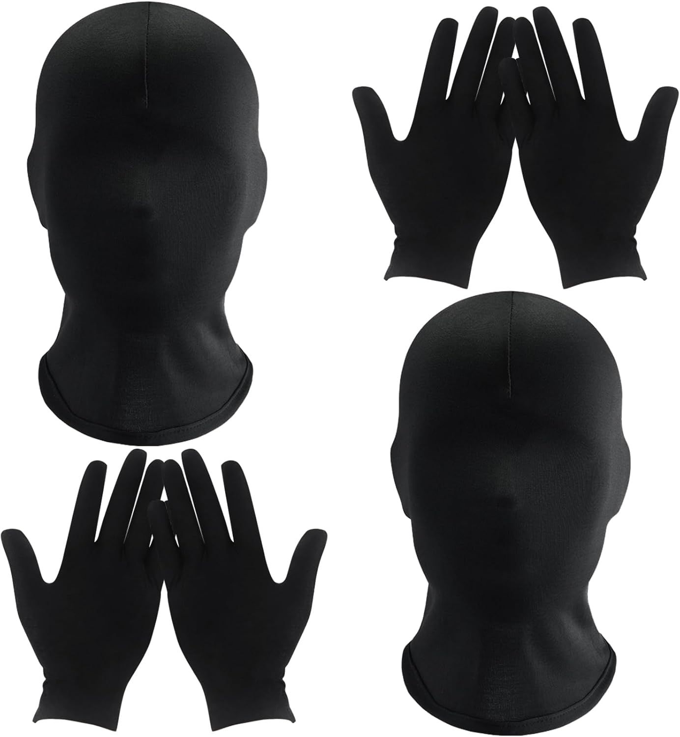2Pcs Black Full Face Masks and Gloves Set Halloween Faceless Mask Spandex Morph Mask Full Head Masks for Adult Party Cosplay