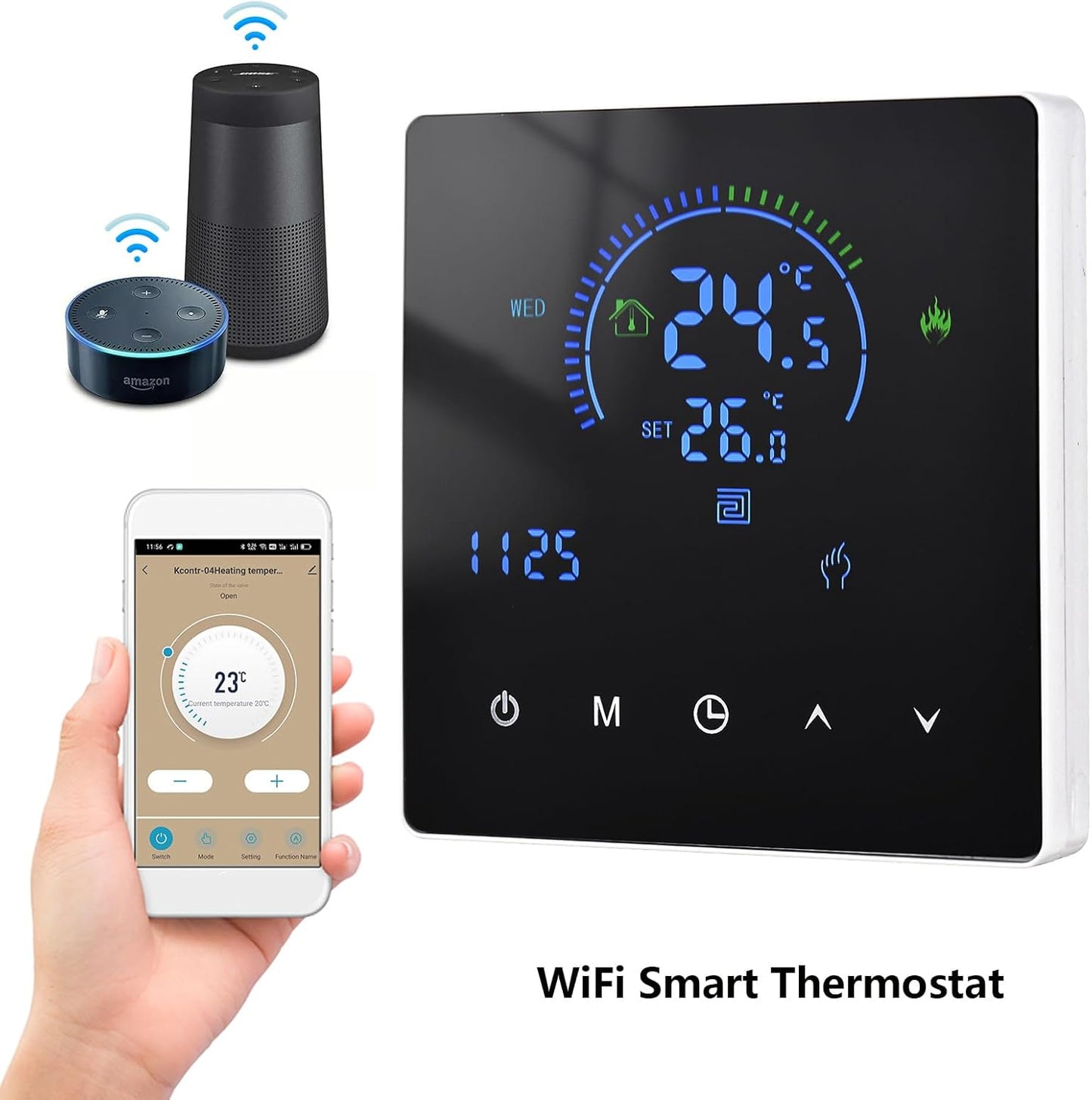 Thermostat, Manual Auto Mode Weekly Programmable Smart Thermostat Smart Home with Touch Button LCD Screen for Water Heating Systems (Electric Heating)