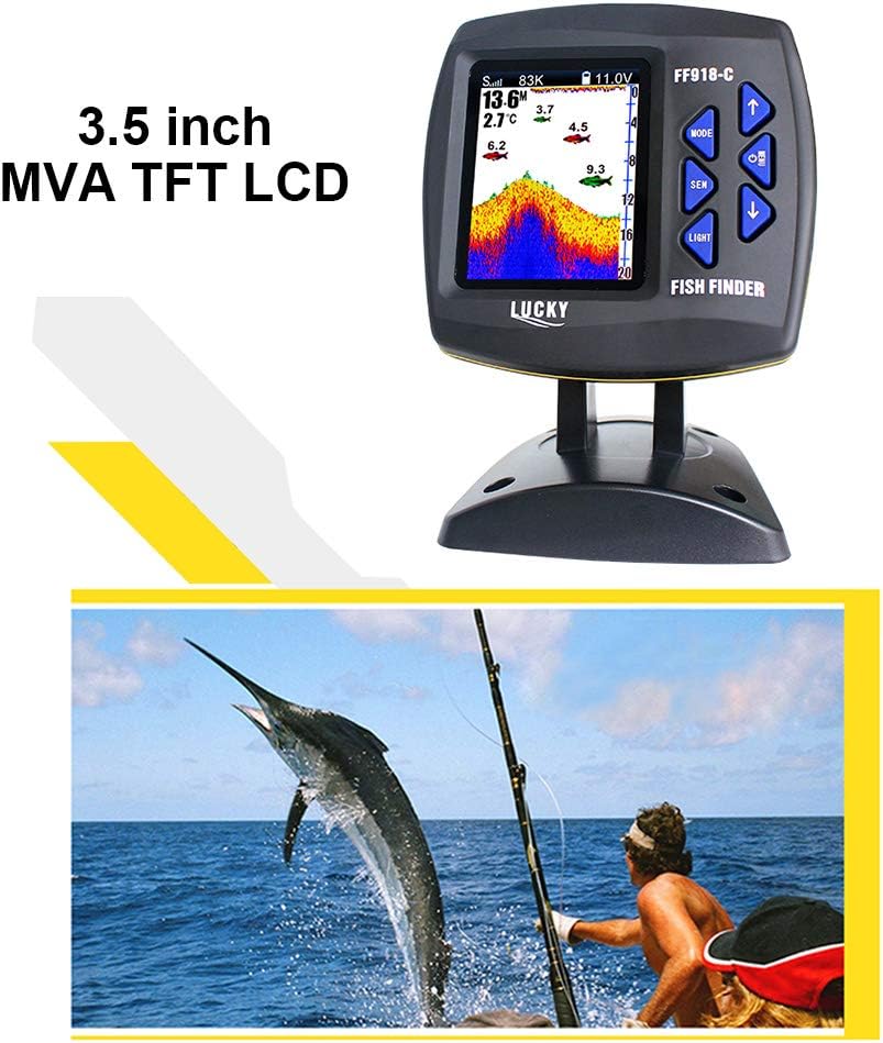 FF918-C100DS Color Screen Wired Fish Finder Dual Frequency 328ft/100m Water Depth Boat Fish Finder ZDHF