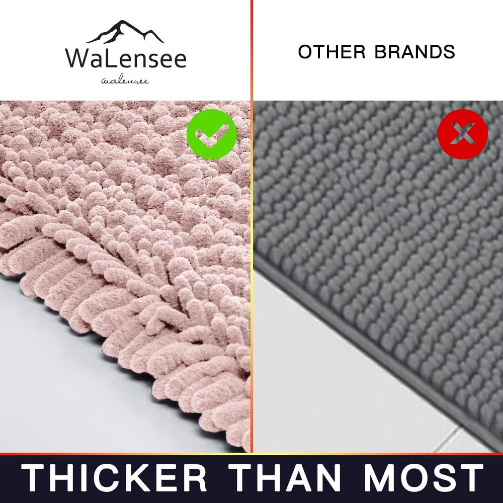 Walensee Bathroom Rug Non Slip Bath Mat (24x17 Inch Blush) Water Absorbent Super Soft Shaggy Chenille Machine Washable Dry Extra Thick Perfect Absorbant Best Small Plush Carpet for Shower Floor