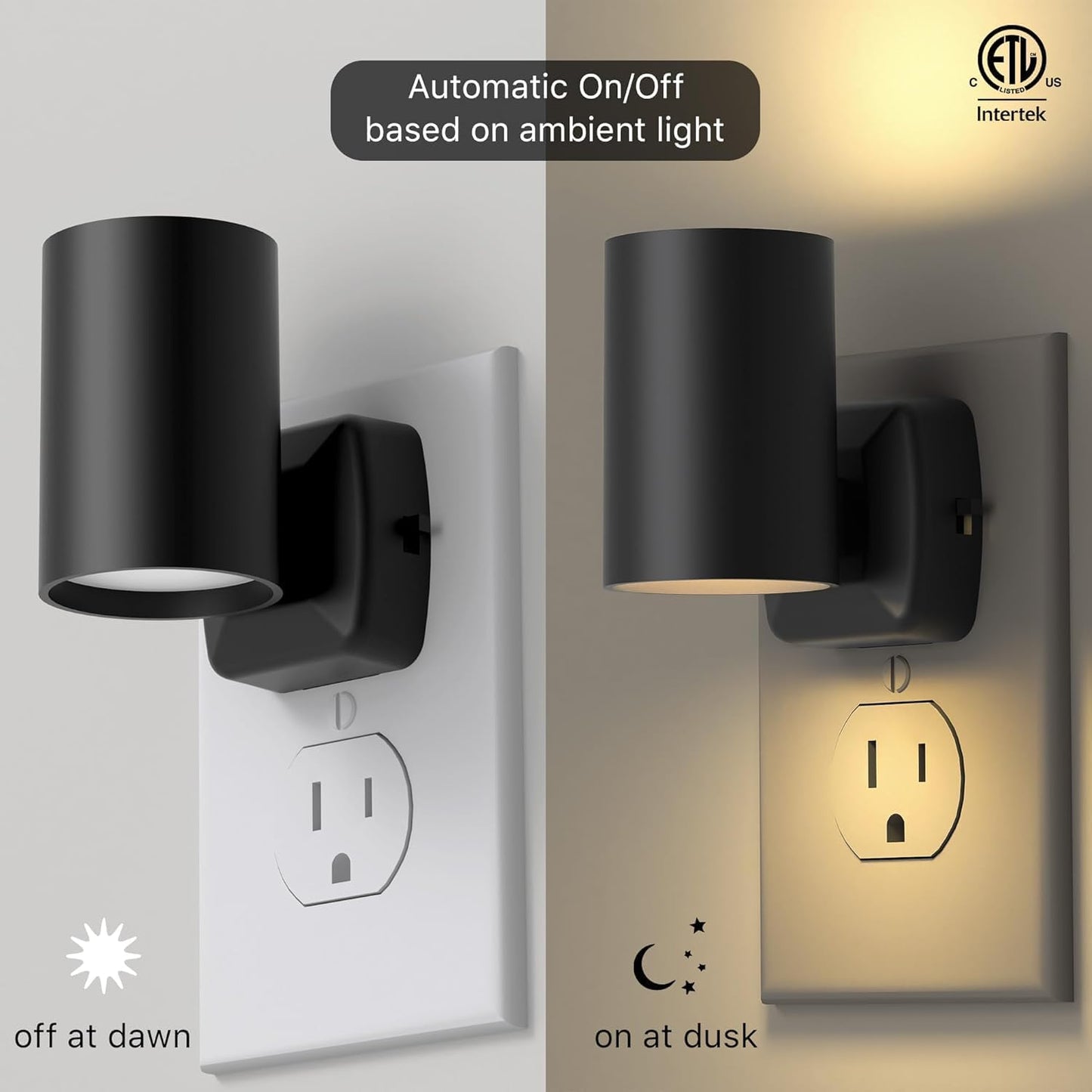 Led Night Light Plug in,Night Lights Plug into Wall Dusk to Dawn Sensor,20lm/40lm Adjustable Brightness,2700k Soft White,Dimmable Night Light for Hallway Bedroom Bathroom 2 Pack ETL-Certified