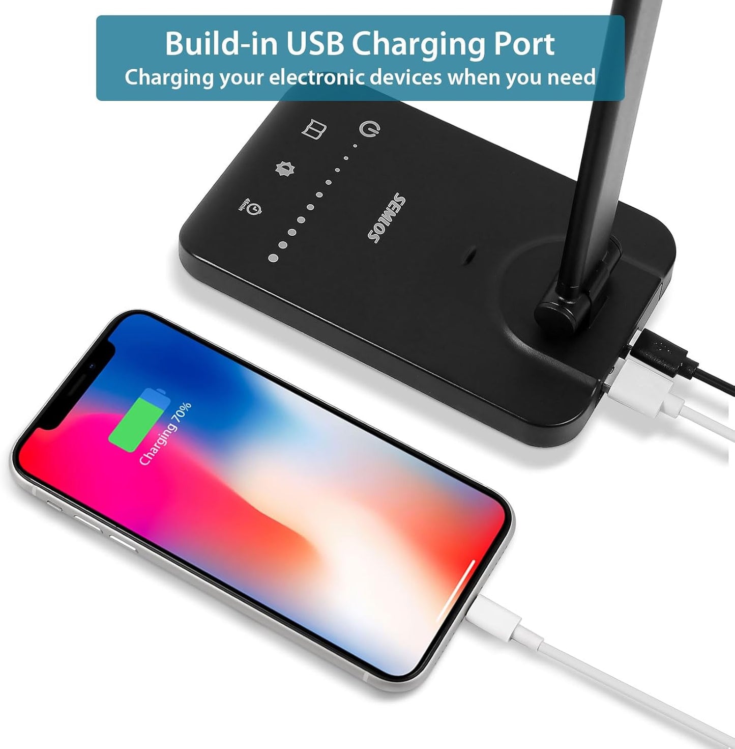 Semlos LED Desk Lamp for Home Office, Eye-Caring Table Light, 25 Lighting Modes, 45 Min Auto Timer, Touch Control, Dimmable, White