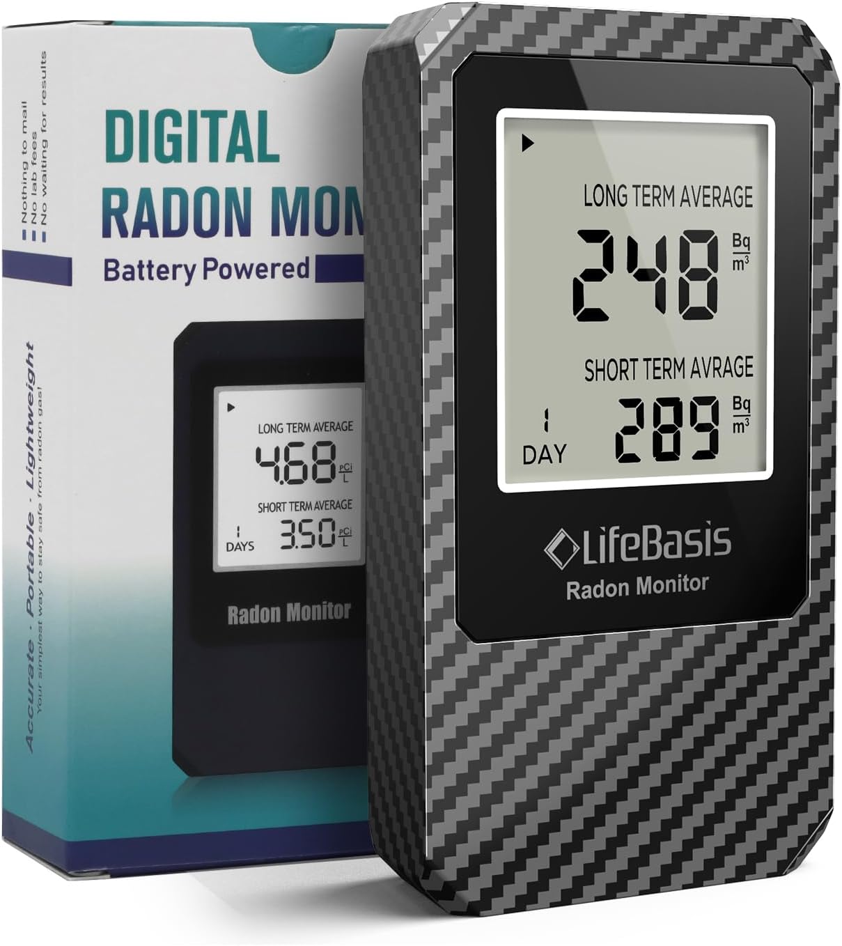 Life Basis Radon Detector for Home Radon Tester Portable with Large Screen Long and Short Term Radon Monitoring Battery Operated, Canadian Version in Bq/m - Dark Grey