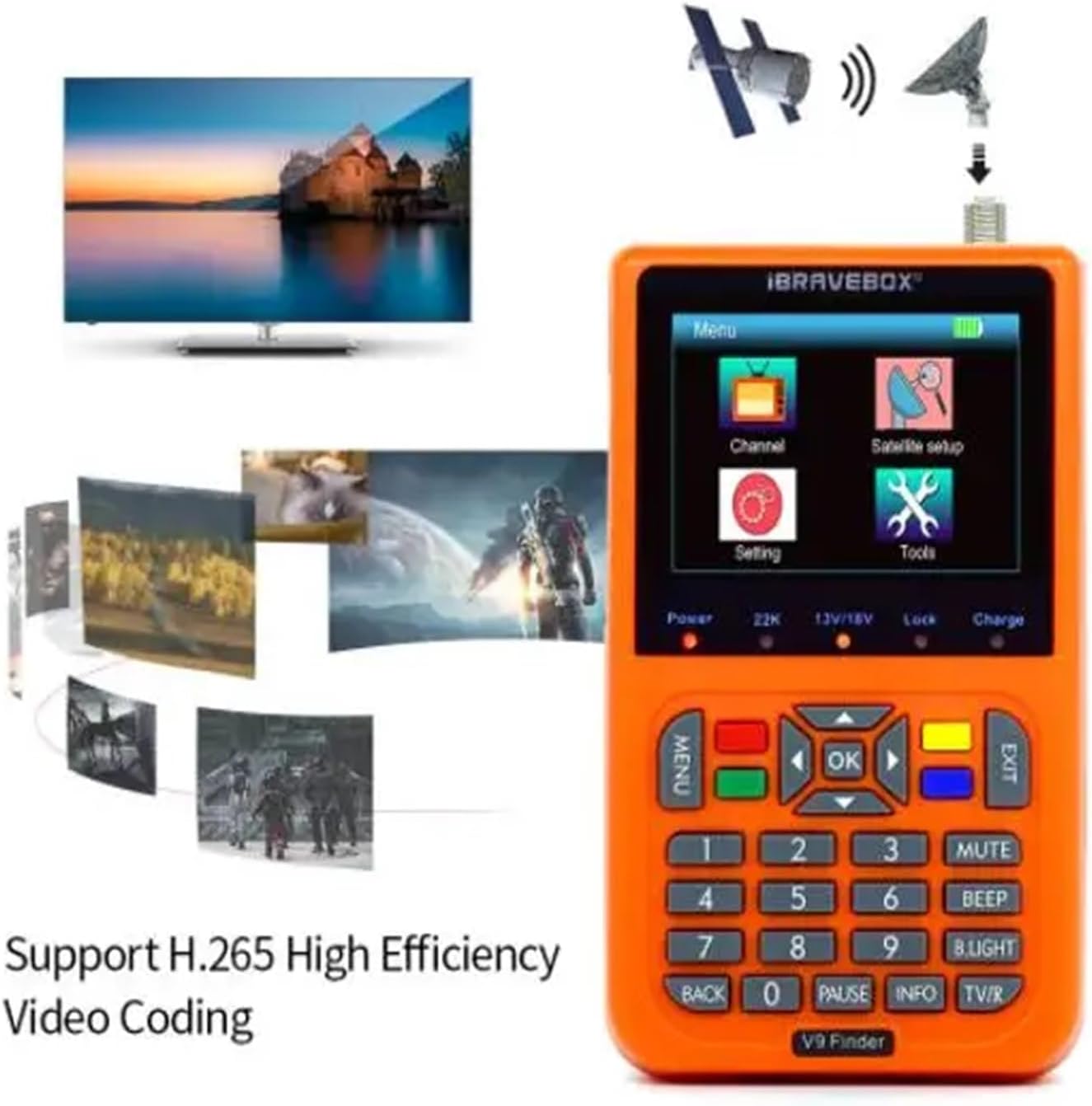V9 Finder Supports H.265 Satellite Finder LCD Digital Satellite Signal Finder Meter Satfinder Vs Satlink Ws 6933(Yellow)