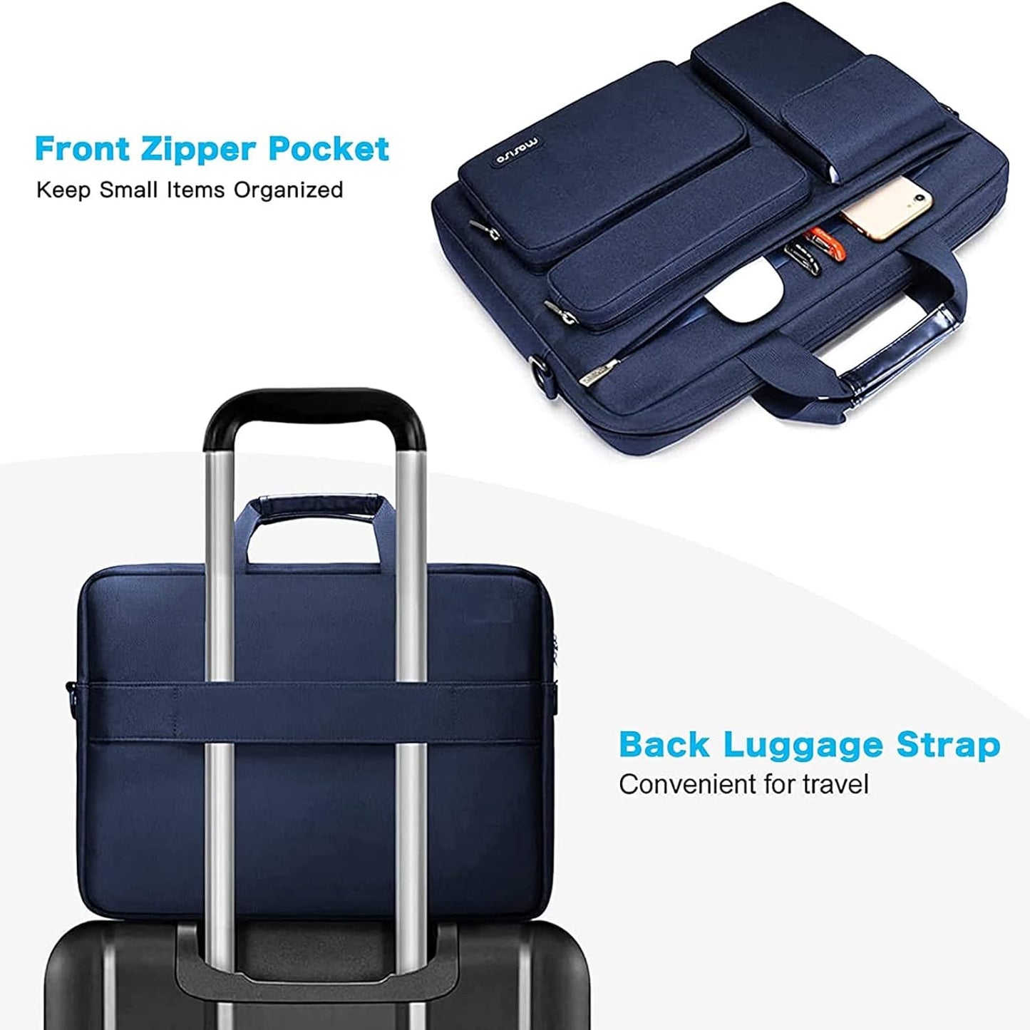 MOSISO Laptop Bag 16 inch, 15-15.6 inch Computer Shoulder Bag Compatible with MacBook Air 15 M4 M3 M2/Pro 16 M4 M3 M2 M1, Notebook &2 Raised&1 Flapover&1 Horizontal Pocket&Handle&Belt, Navy Blue