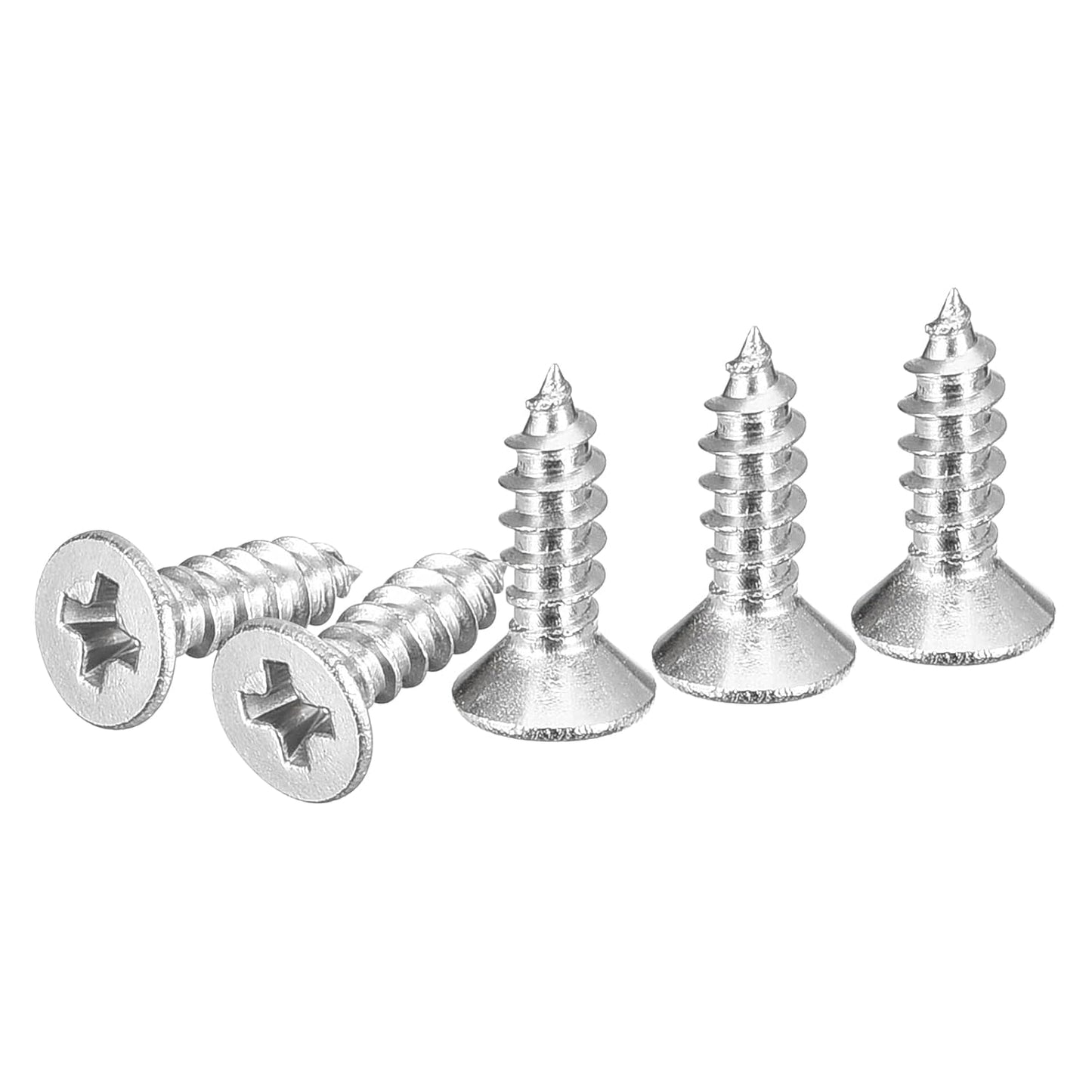 DTGN 100Pcs #6x1/2 Flat Head Wood Screws, 304 Stainless Steel Phillips Self Tapping Screws - Good for Woodworking, Furniture - Silver