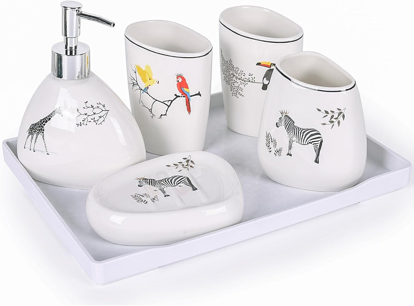 White Bathroom Accessories Set,Modern Countertop Bathroom Decor,Luxury 6 Piece Bathroom Accessory Set,Complete with Soap Dispenser,Toothbrush Holder,Tumbler,Tray