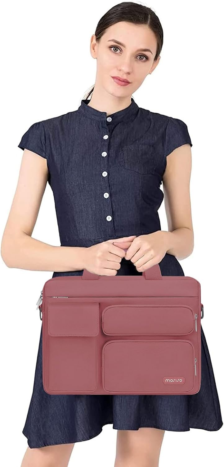 MOSISO Laptop Bag 13.3 inch, 13-13.3 inch Computer Shoulder Bag Compatible with MacBook Air/Pro 13/Pro 14, HP Dell ASUS Notebook &2 Raised&1 Flapover&1 Horizontal Pocket&Handle&Belt, Black