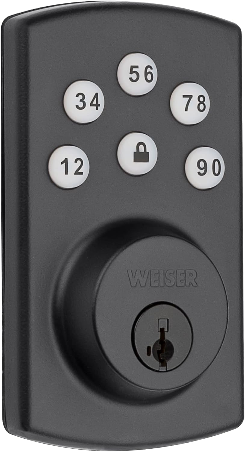 Weiser Powerbolt 3 Matte Black Keyless Entry Door Lock/Deadbolt Lock, 10-Button Keypad Door Lock with Auto Lock and 12-Month Battery Life, Electronic Door Locks for Front Door, Home Décor