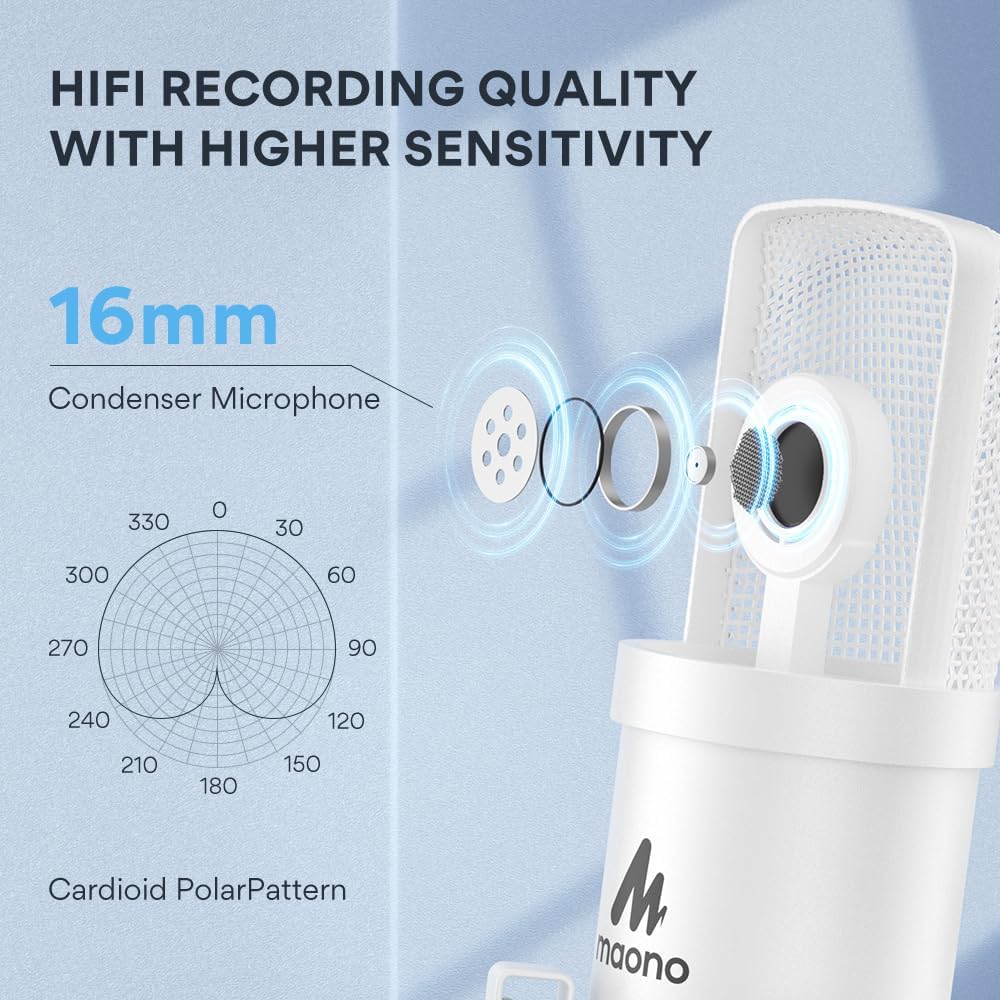 USB Microphone, MAONO 192kHz/24Bit Plug & Play PC Computer Podcast Condenser Cardioid Metal Mic Kit with Professional Sound Chipset for Recording, Gaming, Singing, YouTube (AU-A04)